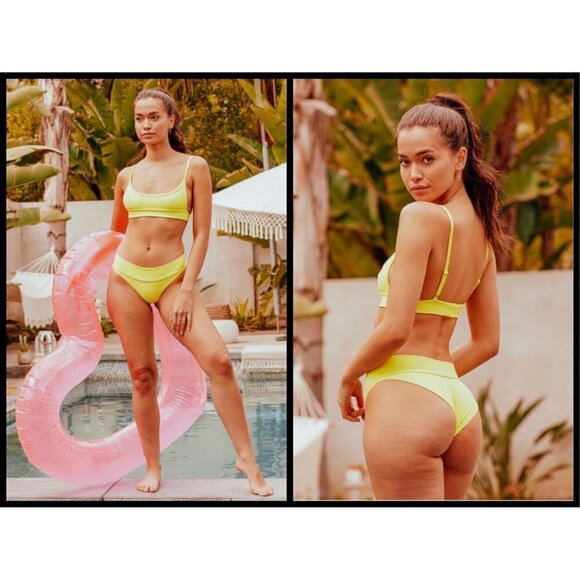 💕FRANKIE'S💕 Gavin Ribbed Bikini ~ Scoop Top (S) + Cheeky Bottom (M) Yellow NWT - Picture 6 of 16